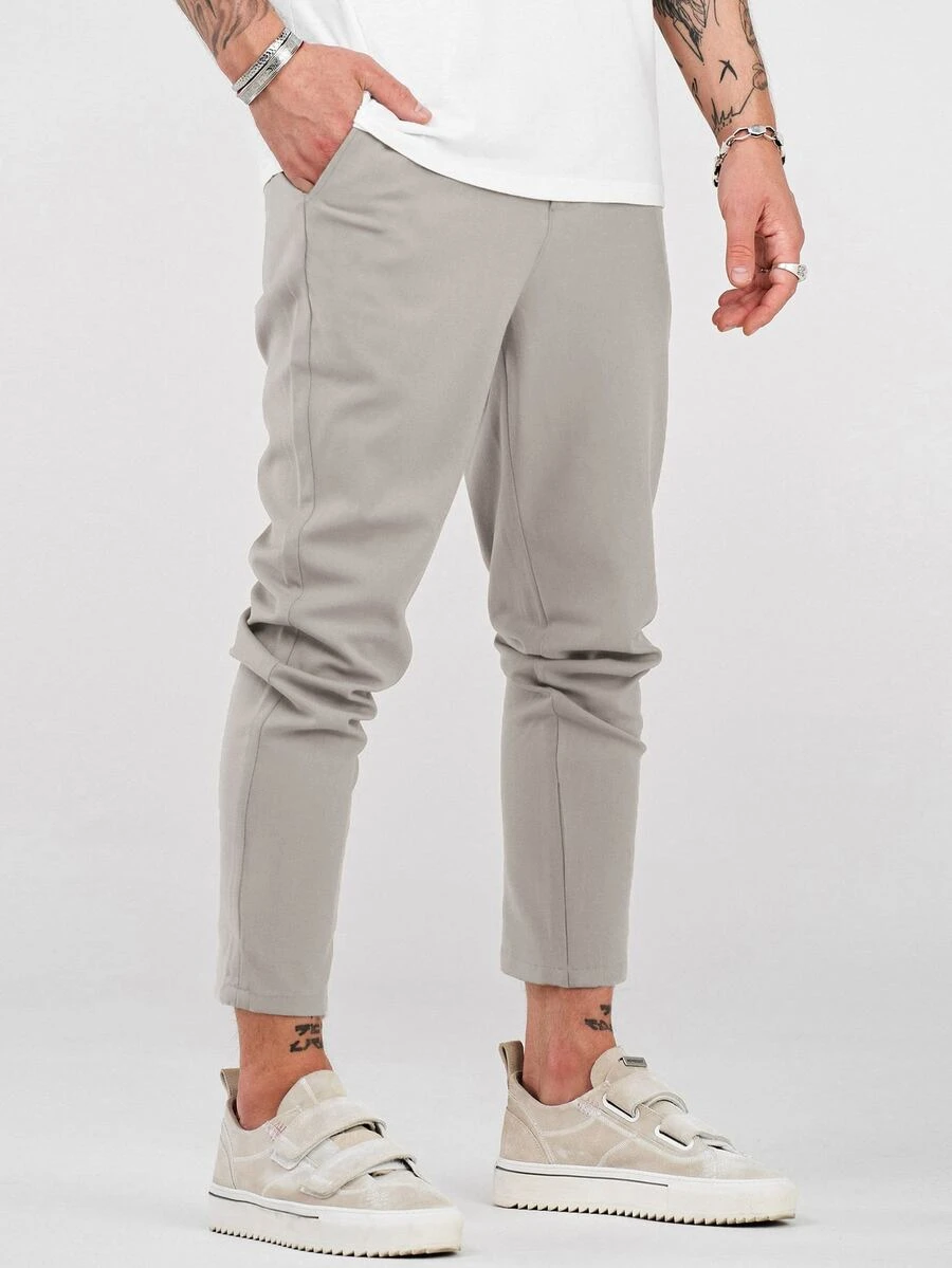 Manfinity Homme Men Drawstring Waist Crop Pants - Light Grey - View 1