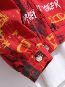 Manfinity Áo khoác Denim Nam Túi Nút phía trước Lá thư In ngẫu nhiên Đường phố - Đỏ - Xem 7