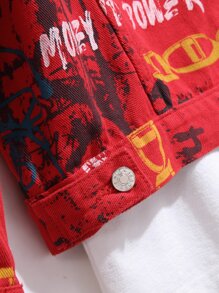 Manfinity Áo khoác Denim Nam Túi Nút phía trước Lá thư In ngẫu nhiên Đường phố - Đỏ - Xem 8