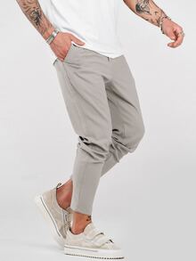 Manfinity Homme Men Drawstring Waist Crop Pants - Light Grey - View 3
