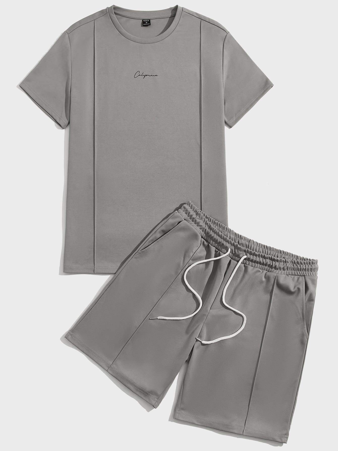 Manfinity VCAY Men Letter Graphic Tee & Track Shorts Set - Grey - View 1