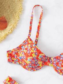 小花圖案有鋼圈高腰比基尼 - 彩色 - 查看 3