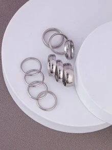 Fashionable and Popular 10pcs Men Minimalist Ring Stainless Steel for Jewelry Gift and for a Stylish Look - Silver - View 2