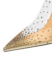 Rhinestone Decor Stiletto Heeled Court Pumps - Gold - View 3