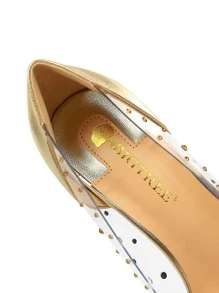 Rhinestone Decor Stiletto Heeled Court Pumps - Gold - View 4
