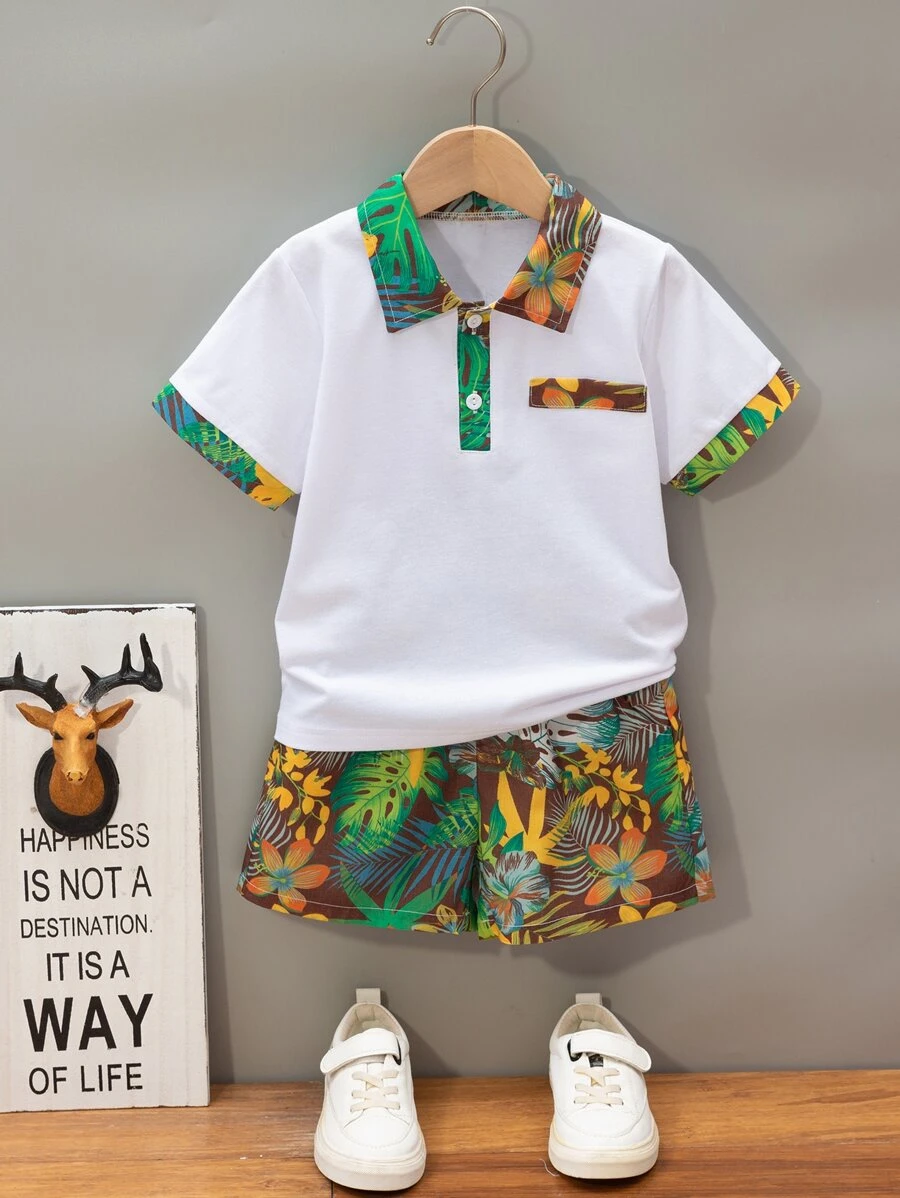 小男童熱帶圖案POLO衫和短褲