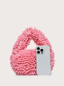 Solid Fluffy Soft Candy Color Satchel Bag, Y2K Style Women Handbags, Vacation Travel Purse For Girls, Cute Charm Clutch,Mop Shoulder Bags - Baby Pink - View 3