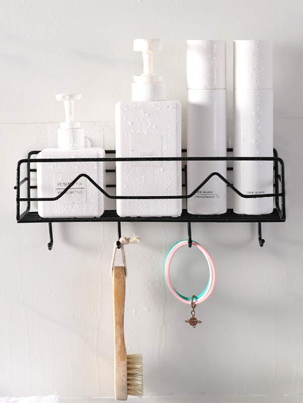 1pc Wallmounted Storage Rack, Black Iron Punchfree Bathroom Wall Rack