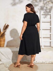 Plus Drawstring Waist Dress - Black - View 2