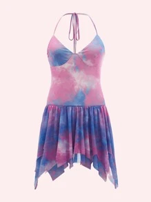 SHEIN Đầm Bất đối xứng Viên lá sen Buộc lại Cà vạt nhuộm Boho - Nhiều màu - Xem 1