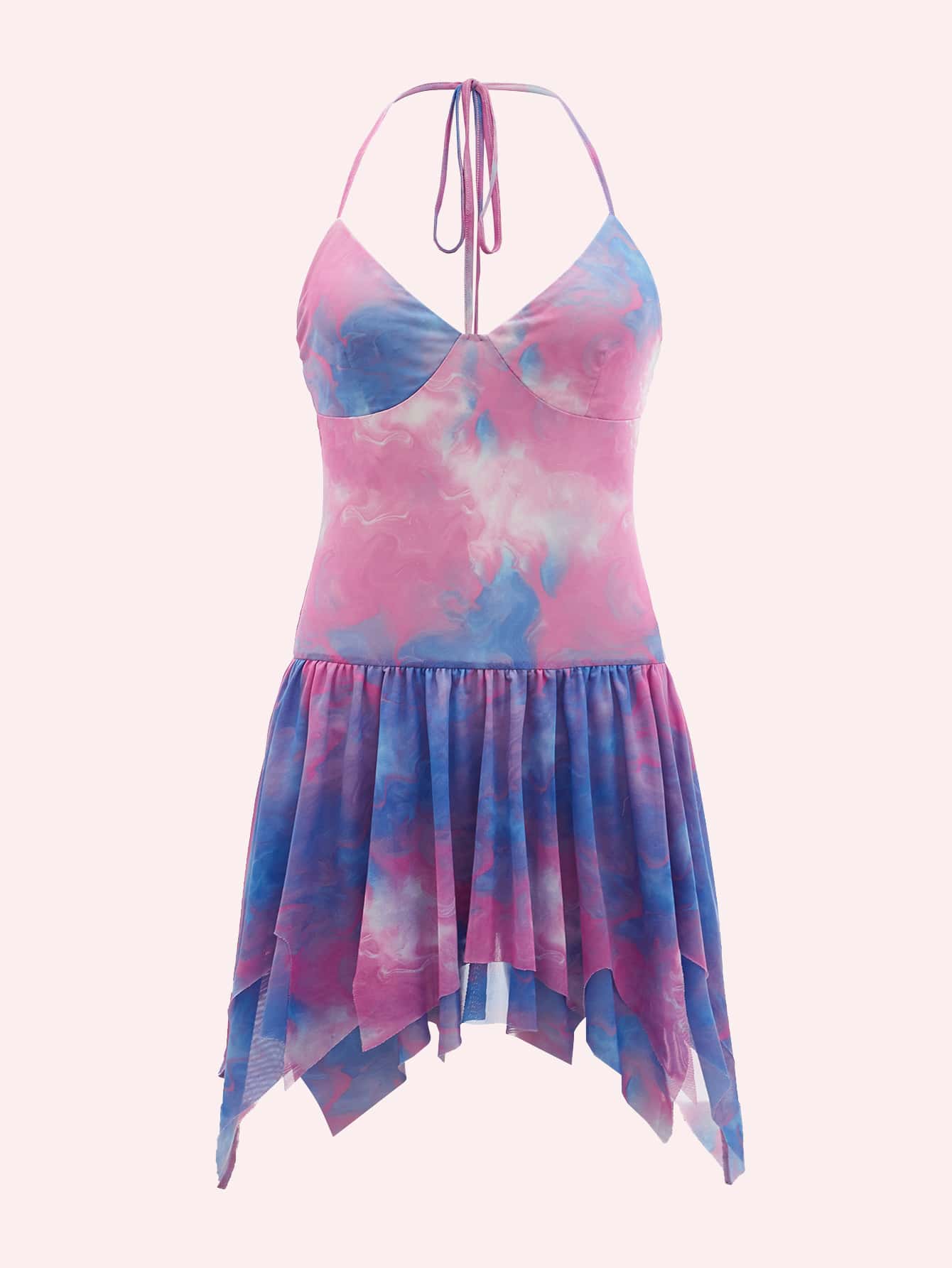 SHEIN Đầm Bất đối xứng Viên lá sen Buộc lại Cà vạt nhuộm Boho - Nhiều màu - Xem 1