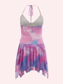 SHEIN Đầm Bất đối xứng Viên lá sen Buộc lại Cà vạt nhuộm Boho - Nhiều màu - Xem 2
