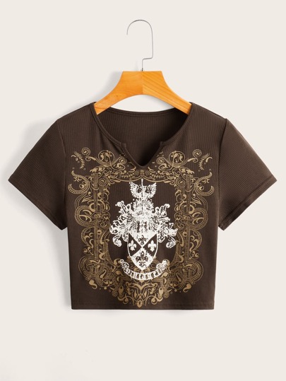 Camiseta con estampado de dibujo de cuello notch