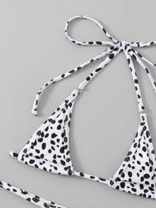 SHEIN Swim Summer Beach Dalmatian Halter Micro Triangle Thong Bikini - Black and White - View 5