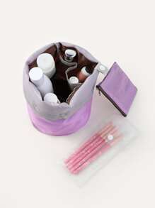 Open Flat Makeup Bag - Mauve Purple - View 2