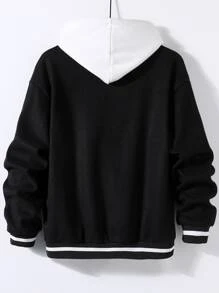 Manfinity Men Letter Patch Detail Drop Shoulder Striped Trim Varsity Jacket Without Hoodie - Black - View 2