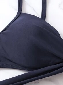 SHEIN Swim 夏季海滩热带印花比基尼套装裹胸聚拢文胸上衣和低腰比基尼下装和和服 3 件套比基尼 - 彩色 - 查看 5