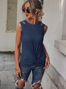 EMERY ROSE Cut Out Twist Hem Tank Top - Navy Blue - View 5