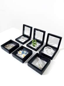 1pc Reusable Plastic Jewelry Box,Daily Clear Square Portable Storage Box For Necklace,Earring - Black - View 2