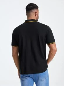 Manfinity NXTstreet Men Plus Bird Print Striped Trim Polo Shirt - Black - View 2