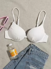SHEIN Swim Summer Beach Rib Push Up Bikini Top - White - View 1