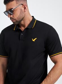 Manfinity NXTstreet Men Plus Bird Print Striped Trim Polo Shirt - Black - View 4