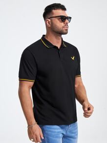 Manfinity NXTstreet Men Plus Bird Print Striped Trim Polo Shirt - Black - View 5
