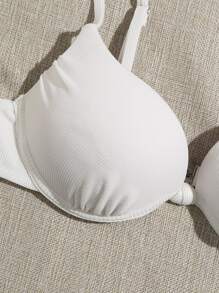 SHEIN Swim Summer Beach Rib Push Up Bikini Top - White - View 4