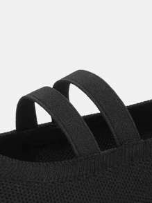 Double Strap Decor Point Toe Ballet Flats - Black - View 3