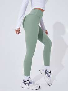 Easithlete 女式纯色高腰日常健身紧身裤 - 薄荷綠 - 查看 5