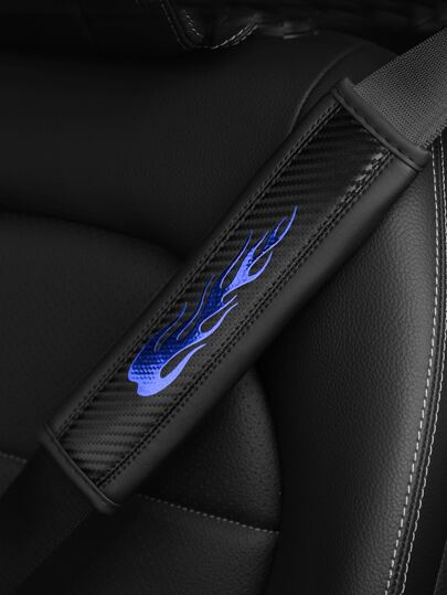 MEIKAXIU 1pc Carbon Fiber Leather Flame Pattern Car Seat Belt Cover, Universal Auto Interior Accessories