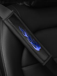 MEIKAXIU 1pc Carbon Fiber Leather Flame Pattern Car Seat Belt Cover, Universal Auto Interior Accessories - Blue - View 4