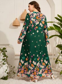 Seusyu 大碼印花直筒連衣裙 - 綠色 - 查看 2