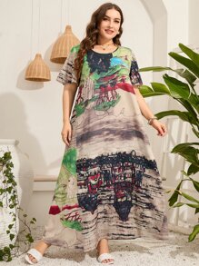 Mulvari Vestido túnico con estampado de paisaje - Multicolor - Ver 7