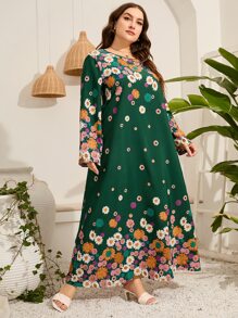 Seusyu 大碼印花直筒連衣裙 - 綠色 - 查看 6