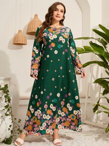 Seusyu 大碼印花直筒連衣裙 - 綠色 - 查看 7