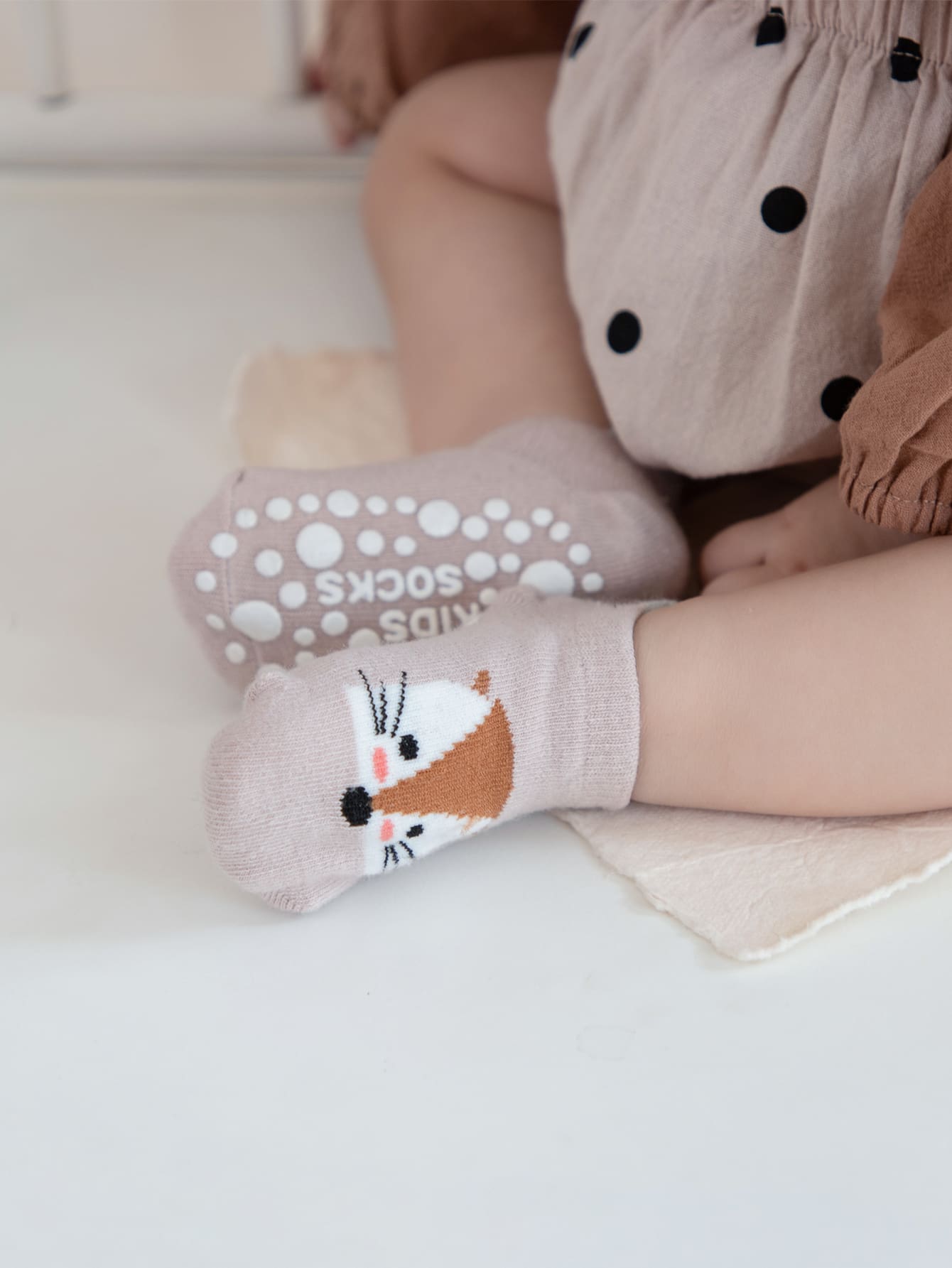 嬰兒卡通狐狸印花防滑襪子 - 彩色 - 查看 1