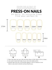24 件长棺材假指甲、1 个指甲锉和 1 片胶带，用于指甲上，美甲用品，指甲 - 彩色 - 查看 6