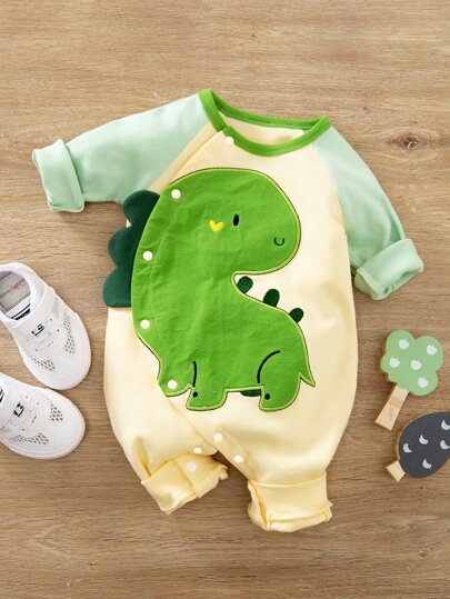 Yierying جمبسوتات للرضع الزر مرقع تصميم الكرتون لطيفة