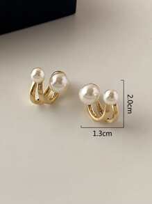 Tkool 1對可變換人造珍珠耳環,復古法式優雅女士珠寶配飾 - 金黃色 - 查看 3
