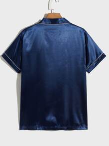 男士撞色滚边缎面睡衣套装 / 睡衣套装