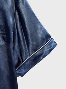 男士撞色滚边缎面睡衣套装 / 睡衣套装