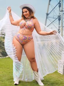 Swim EVENT Plus Kích Thước Mandala In Bikini Bộ Dây Rút Trước Bể & Cao Cấp Đáy 2 Mảnh Rave Bikini Đi Biển Mùa Hè - Nhiều màu - Xem 4