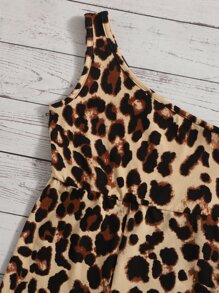 SHEIN Young Girl Leopard Print One Shoulder Romper - Multicolor - View 3
