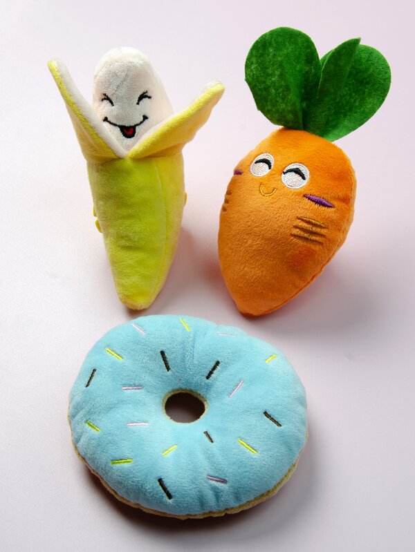3pcs plush bananas, carrots, donuts, smiling faces, pet sound toys