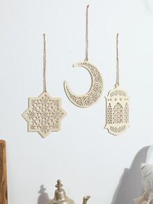 3 piezas Colgante de pared de madera Ramadán - Caqui - Ver 2