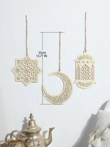 3 piezas Colgante de pared de madera Ramadán - Caqui - Ver 4