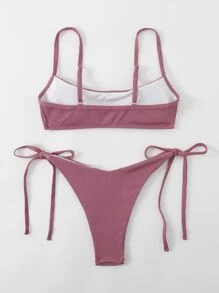 Bikini de lazo lateral con ribete para playa de verano - Rosa Oxidada - Ver 2