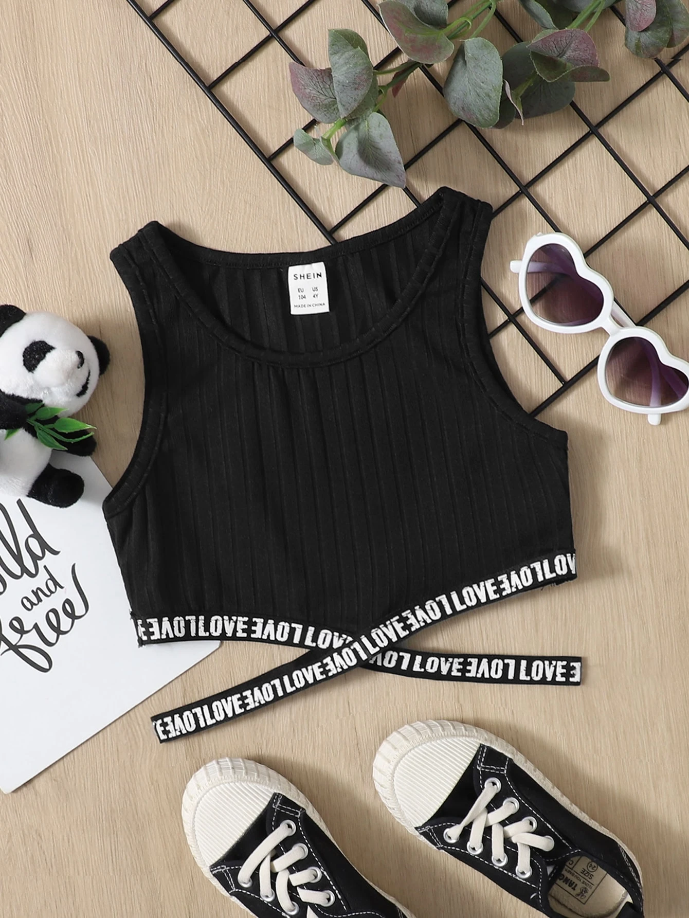 Shein 女の子幼児 文字テープパネル クリスクロス タンクトップ Shein Japan