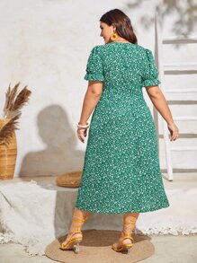SHEIN Unity Vestido floral pecho con fruncido de muslo con abertura - Verde - Ver 2
